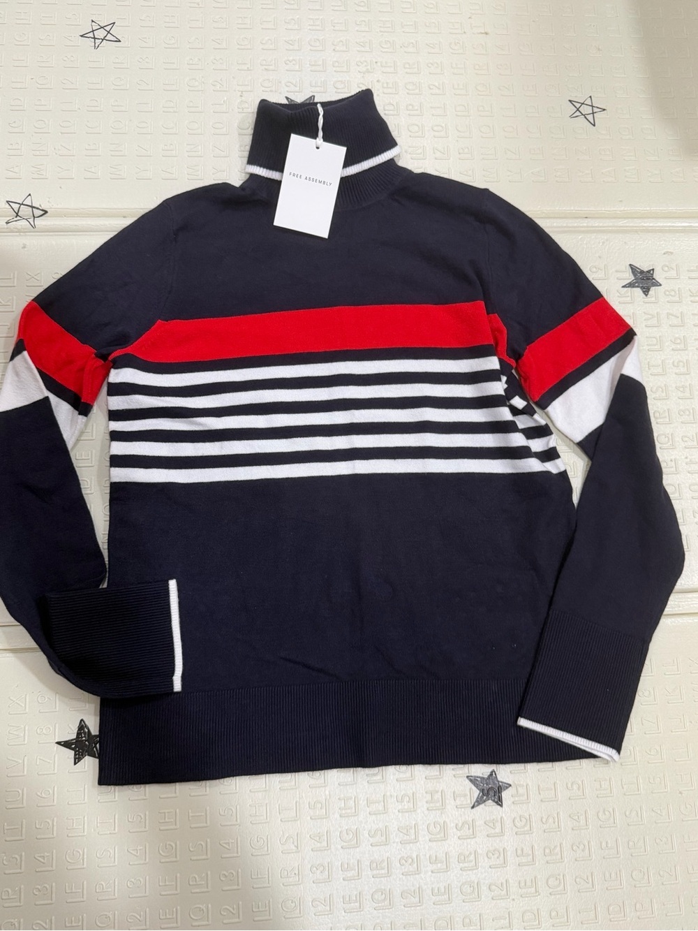Striped Turtleneck Sweater in Navy, Red & White